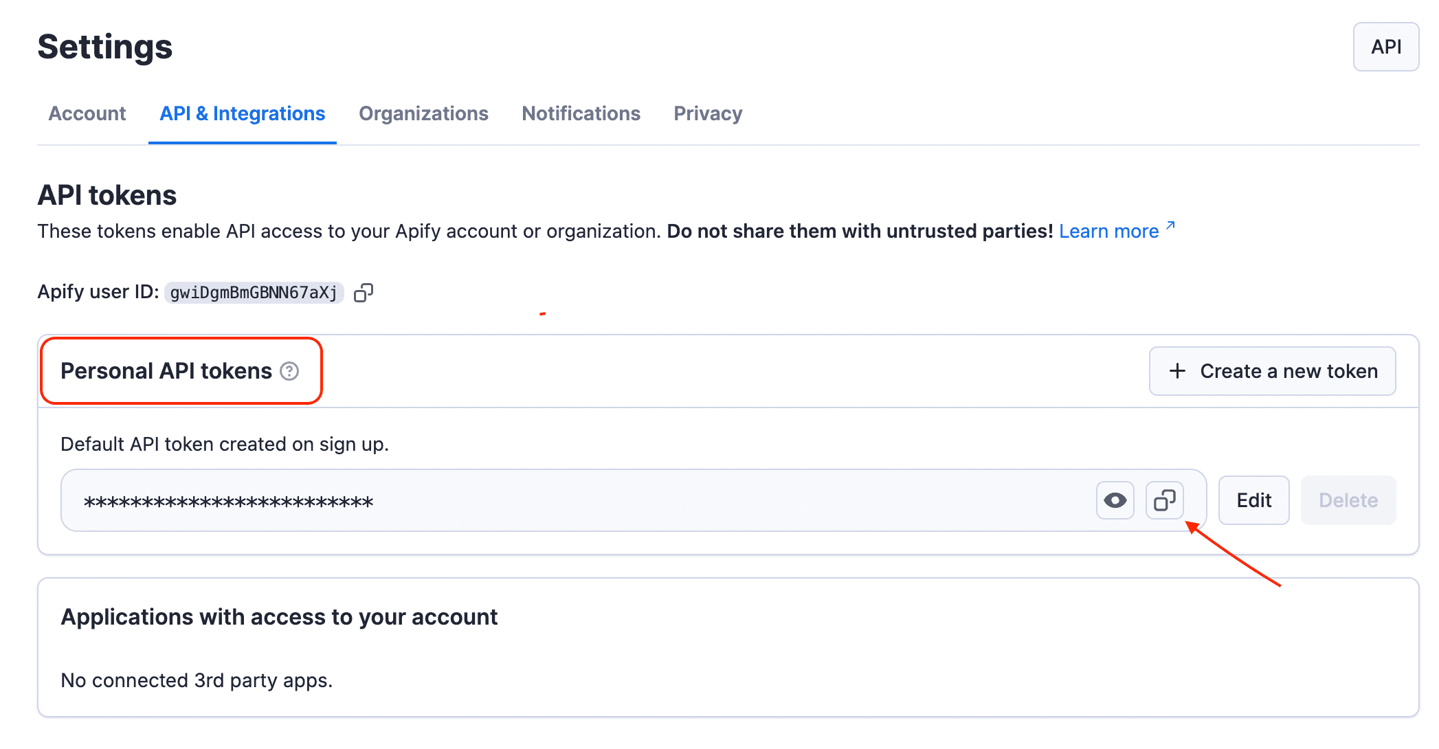 Apify token on n8n